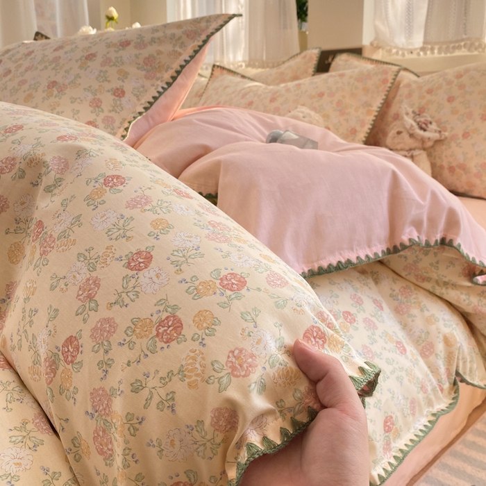 91家纺网 家纺一手货源 找家纺 浮光家居 2026新款全棉贝壳边纯棉四件套系列2 爱丽花园