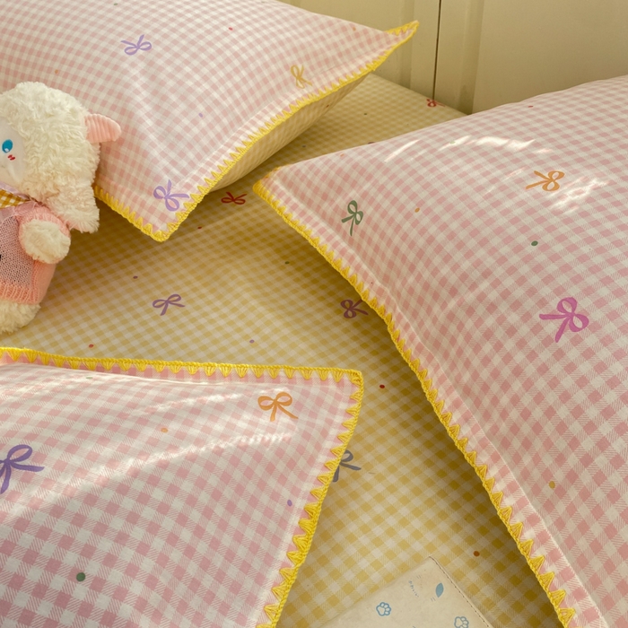 91家纺网 家纺一手货源 找家纺 浮光家居 2026新款全棉贝壳边纯棉四件套系列2 夏日恋格粉