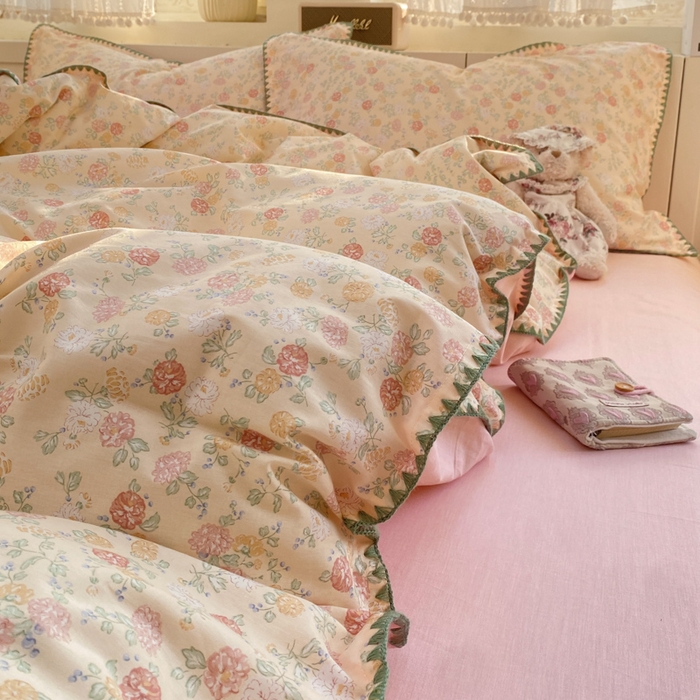 91家纺网 家纺一手货源 找家纺 浮光家居 2026新款全棉贝壳边纯棉四件套系列2 爱丽花园