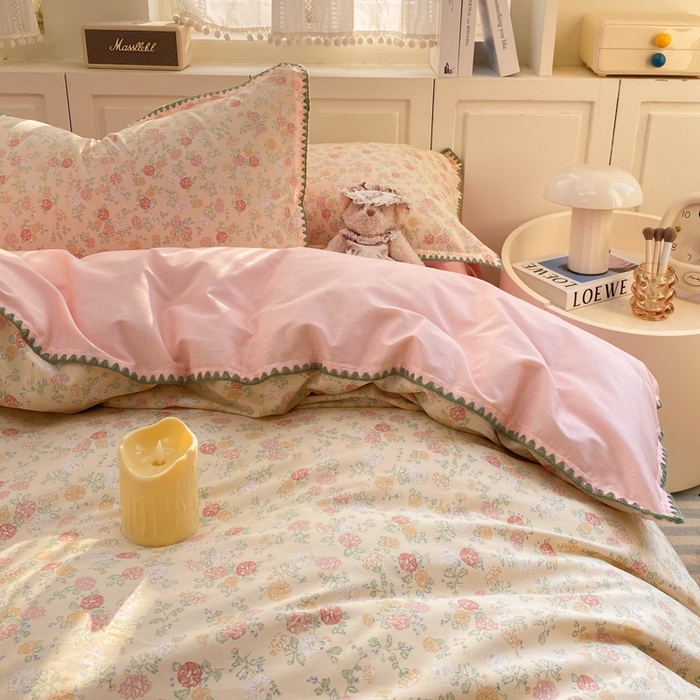 91家纺网 家纺一手货源 找家纺 浮光家居 2026新款全棉贝壳边纯棉四件套系列2 爱丽花园