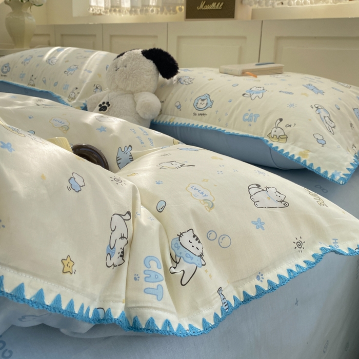 91家纺网 家纺一手货源 找家纺 浮光家居 2026新款全棉贝壳边纯棉四件套系列2 机灵猫