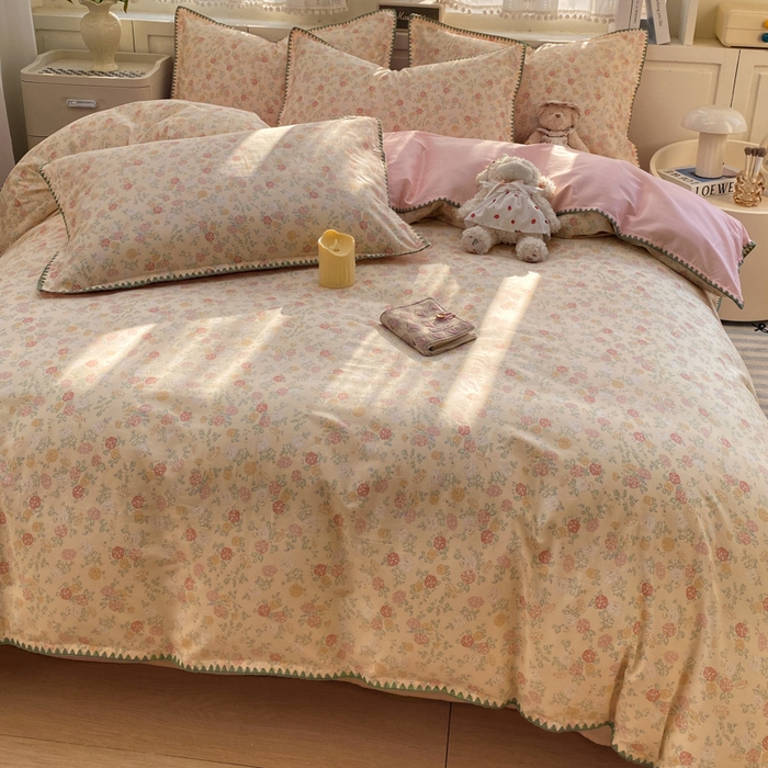 91家纺网 家纺一手货源 找家纺 浮光家居 2026新款全棉贝壳边纯棉四件套系列2 爱丽花园