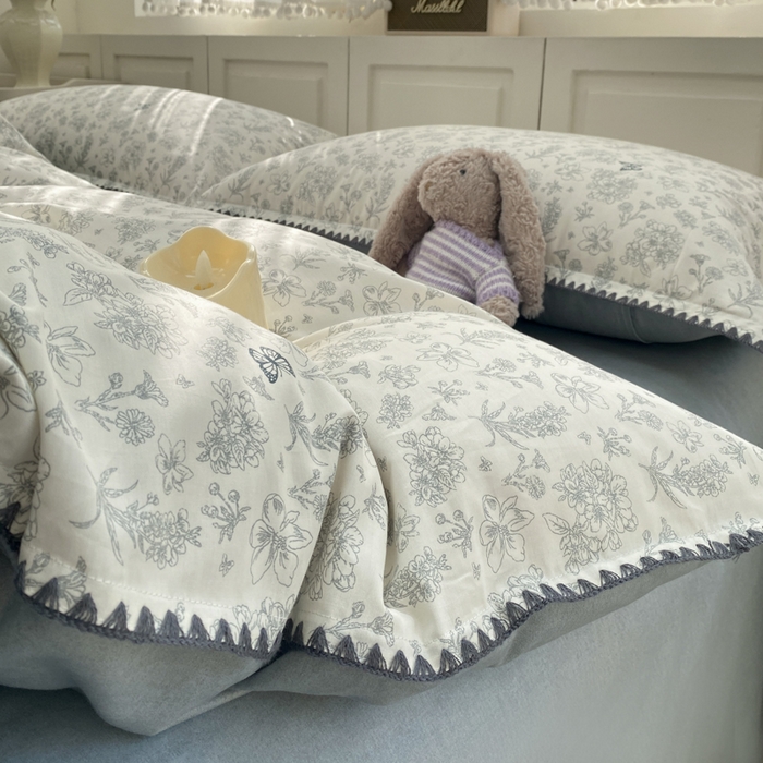 91家纺网 家纺一手货源 找家纺 浮光家居 2026新款全棉贝壳边纯棉四件套系列2 蝶恋花