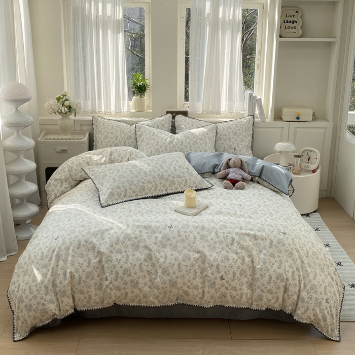 91家纺网 家纺一手货源 找家纺 浮光家居 2026新款全棉贝壳边纯棉四件套系列2 蝶恋花