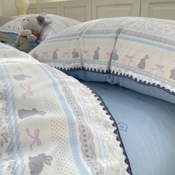 91家纺网 家纺一手货源 找家纺 浮光家居 2026新款全棉贝壳边纯棉四件套系列2 花边兔