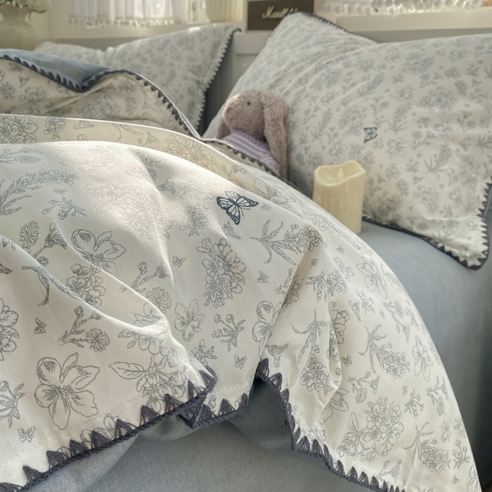 91家纺网 家纺一手货源 找家纺 浮光家居 2026新款全棉贝壳边纯棉四件套系列2 蝶恋花