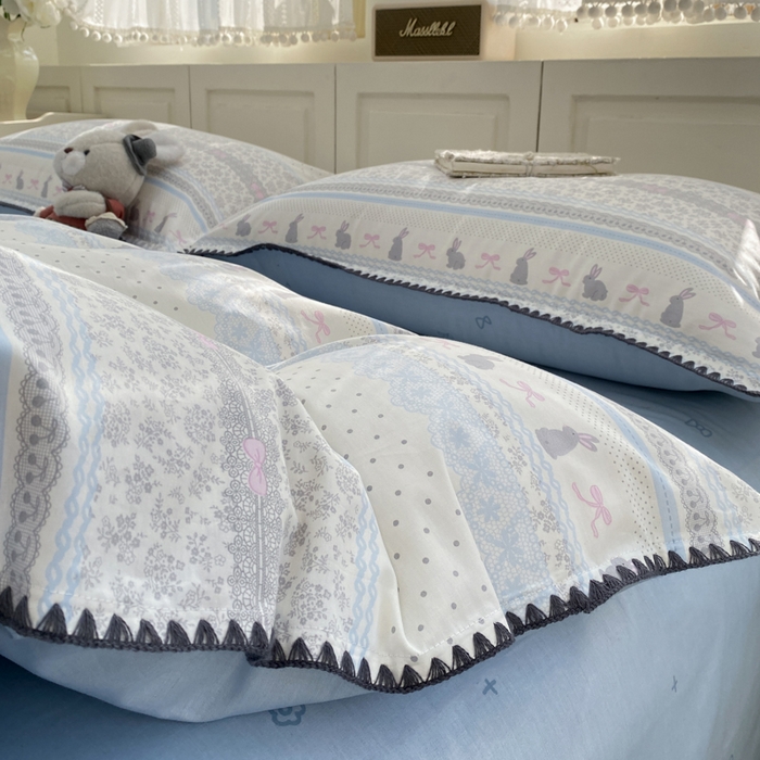 91家纺网 家纺一手货源 找家纺 浮光家居 2026新款全棉贝壳边纯棉四件套系列2 花边兔