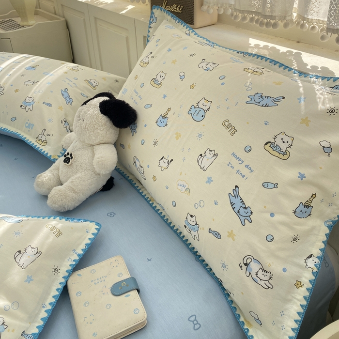 91家纺网 家纺一手货源 找家纺 浮光家居 2026新款全棉贝壳边纯棉四件套系列2 机灵猫