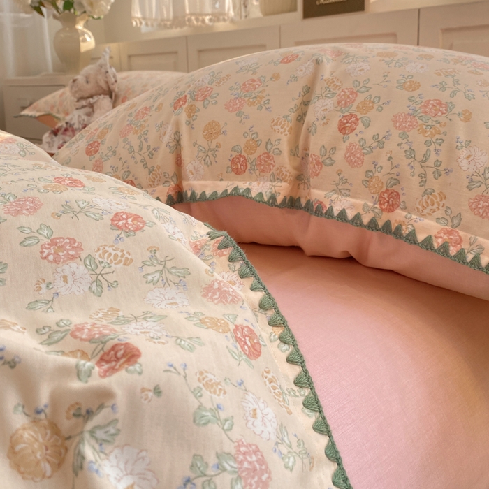 91家纺网 家纺一手货源 找家纺 浮光家居 2026新款全棉贝壳边纯棉四件套系列2 爱丽花园