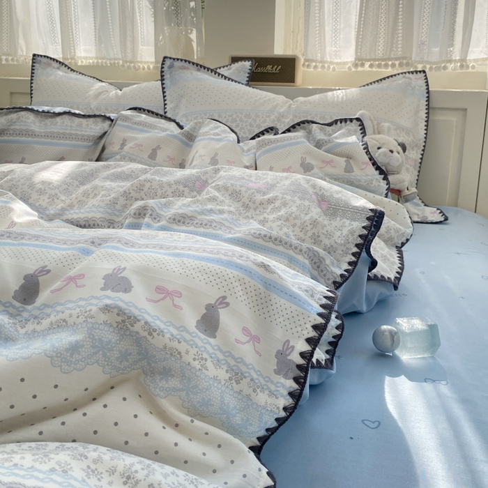 91家纺网 家纺一手货源 找家纺 浮光家居 2026新款全棉贝壳边纯棉四件套系列2 花边兔