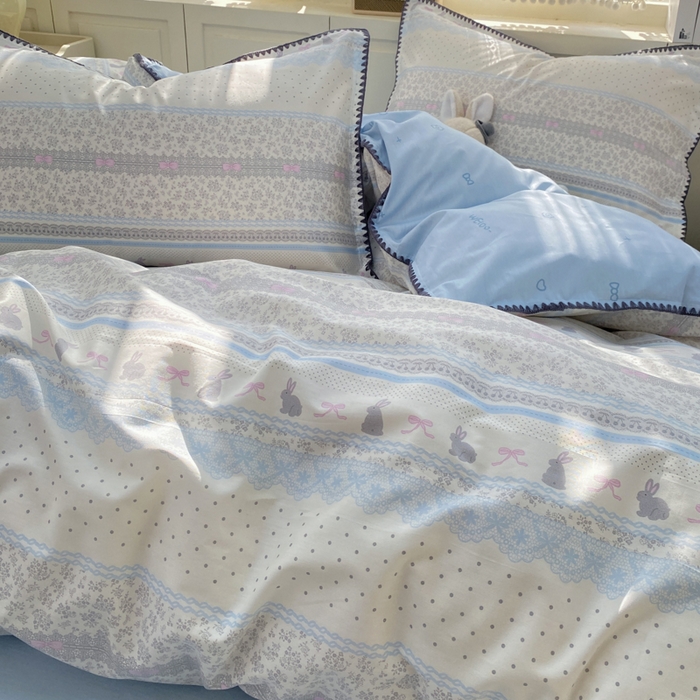 91家纺网 家纺一手货源 找家纺 浮光家居 2026新款全棉贝壳边纯棉四件套系列2 花边兔