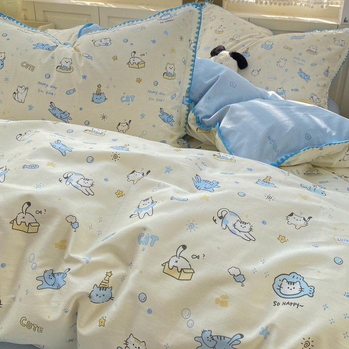 91家纺网 家纺一手货源 找家纺 浮光家居 2026新款全棉贝壳边纯棉四件套系列2 机灵猫