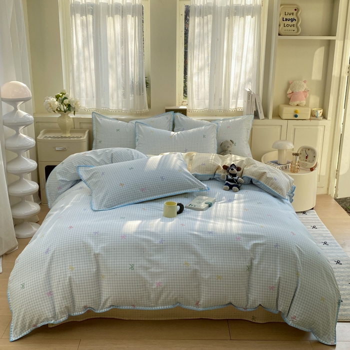 91家纺网 家纺一手货源 找家纺 浮光家居 2026新款全棉贝壳边纯棉四件套系列2 夏日恋格兰