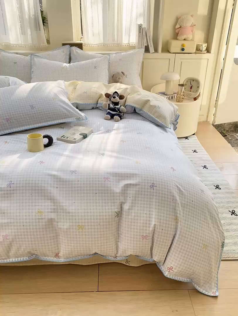 91家纺网 家纺一手货源 找家纺 浮光家居 2026新款全棉贝壳边纯棉四件套系列2 夏日恋格兰