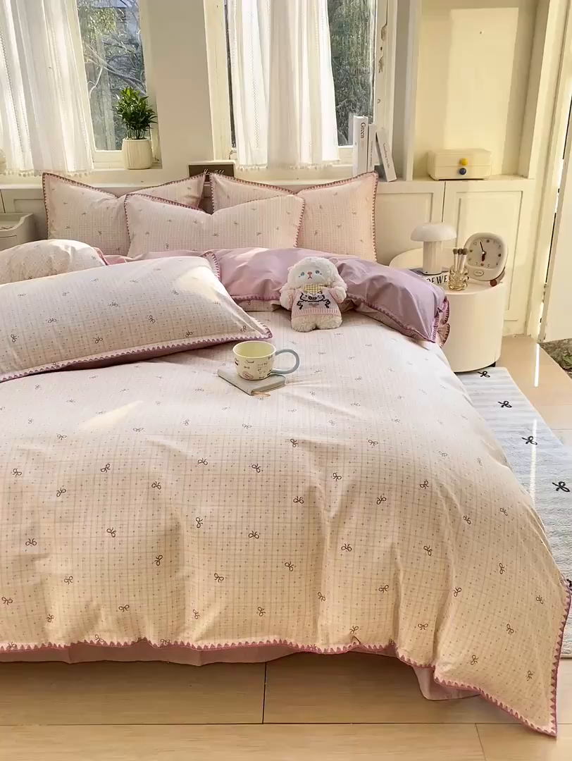 91家纺网 家纺一手货源 找家纺 浮光家居 2026新款全棉贝壳边纯棉四件套系列2 星慕