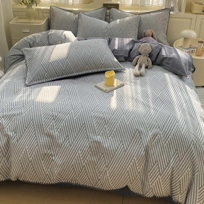 91家纺网 家纺一手货源 找家纺 浮光家居 2026新款全棉贝壳边纯棉四件套系列2 线韵时尚灰