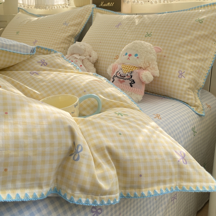 91家纺网 家纺一手货源 找家纺 浮光家居 2026新款全棉贝壳边纯棉单被套系列2 夏日恋格黄