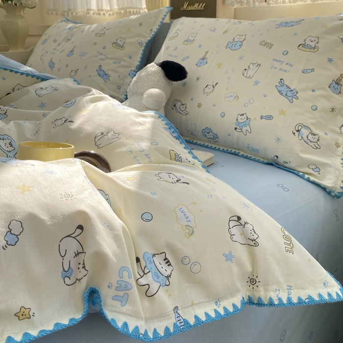 91家纺网 家纺一手货源 找家纺 浮光家居 2026新款全棉贝壳边纯棉单被套系列2 机灵猫