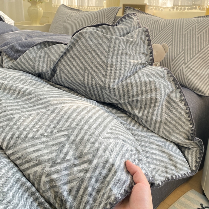 91家纺网 家纺一手货源 找家纺 浮光家居 2026新款全棉贝壳边纯棉单被套系列2 线韵时尚灰