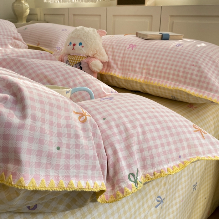 91家纺网 家纺一手货源 找家纺 浮光家居 2026新款全棉贝壳边纯棉单被套系列2 夏日恋格粉