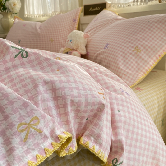 91家纺网 家纺一手货源 找家纺 浮光家居 2026新款全棉贝壳边纯棉单被套系列2 夏日恋格粉