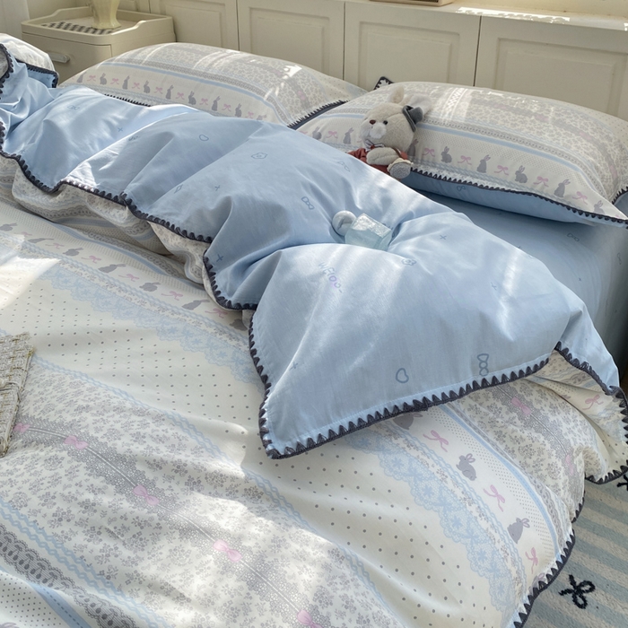 91家纺网 家纺一手货源 找家纺 浮光家居 2026新款全棉贝壳边纯棉单被套系列2 花边兔