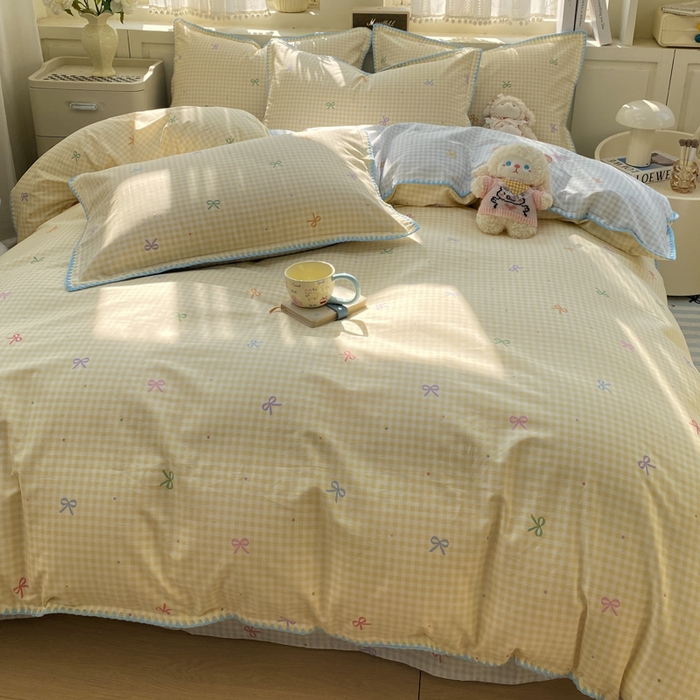 91家纺网 家纺一手货源 找家纺 浮光家居 2026新款全棉贝壳边纯棉单被套系列2 夏日恋格黄