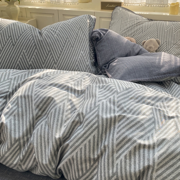 91家纺网 家纺一手货源 找家纺 浮光家居 2026新款全棉贝壳边纯棉单被套系列2 线韵时尚灰