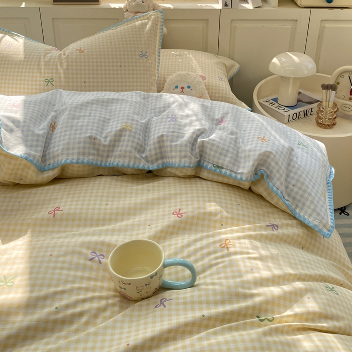 91家纺网 家纺一手货源 找家纺 浮光家居 2026新款全棉贝壳边纯棉单被套系列2 夏日恋格黄