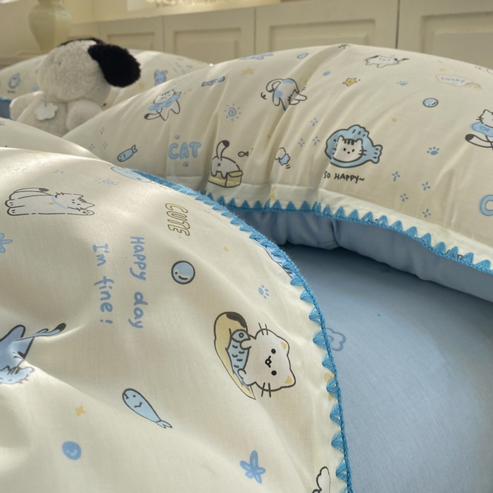 91家纺网 家纺一手货源 找家纺 浮光家居 2026新款全棉贝壳边纯棉单被套系列2 机灵猫