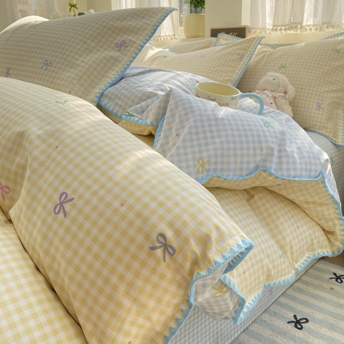 91家纺网 家纺一手货源 找家纺 浮光家居 2026新款全棉贝壳边纯棉单被套系列2 夏日恋格黄