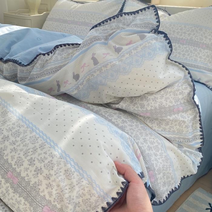 91家纺网 家纺一手货源 找家纺 浮光家居 2026新款全棉贝壳边纯棉单被套系列2 花边兔
