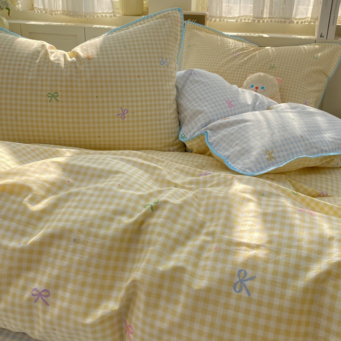 91家纺网 家纺一手货源 找家纺 浮光家居 2026新款全棉贝壳边纯棉单被套系列2 夏日恋格黄