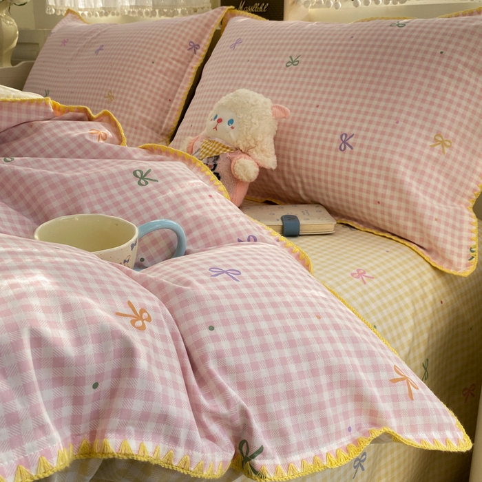 浮光家居 2026新款全棉贝壳边纯棉单被套系列2 夏日恋格粉