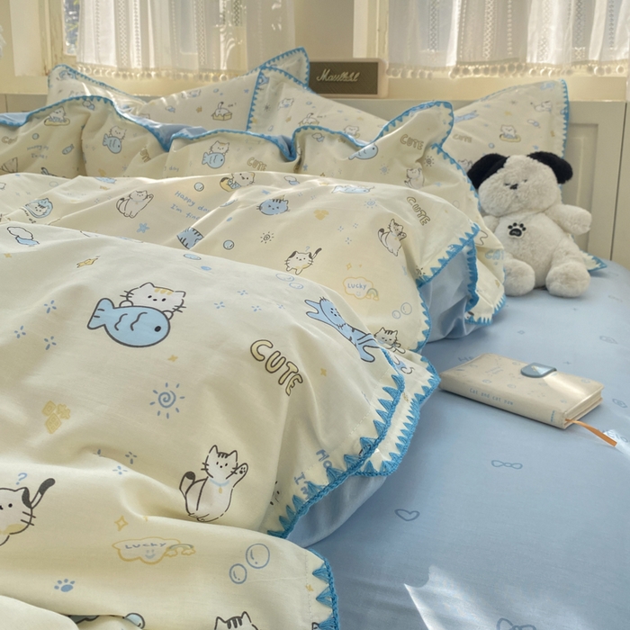 91家纺网 家纺一手货源 找家纺 浮光家居 2026新款全棉贝壳边纯棉单被套系列2 机灵猫