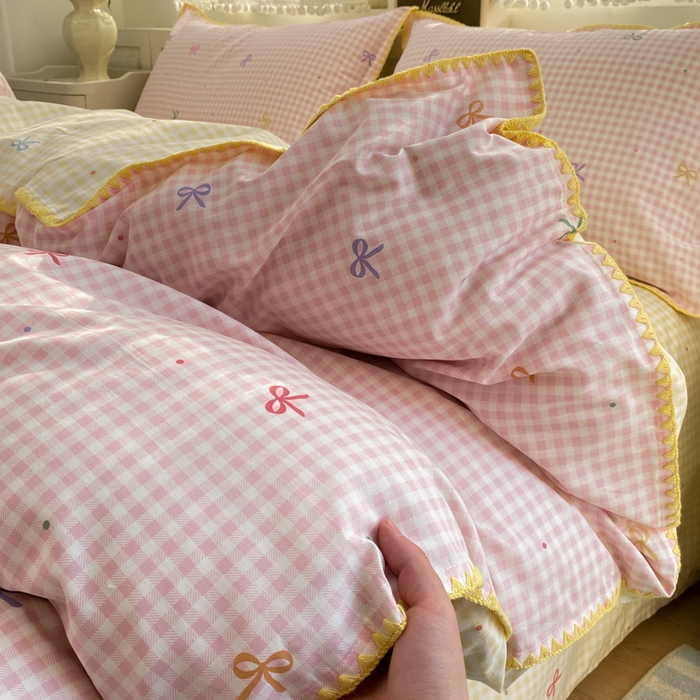 91家纺网 家纺一手货源 找家纺 浮光家居 2026新款全棉贝壳边纯棉单被套系列2 夏日恋格粉