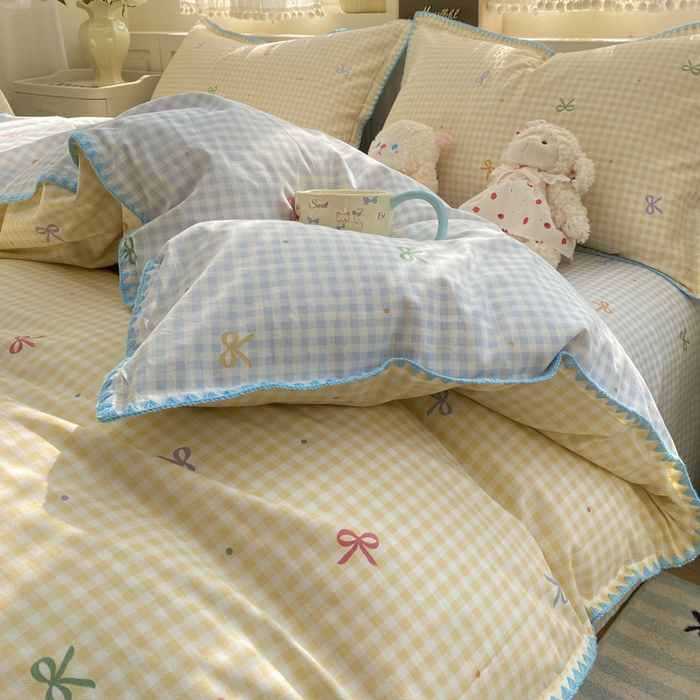 91家纺网 家纺一手货源 找家纺 浮光家居 2026新款全棉贝壳边纯棉单被套系列2 夏日恋格黄