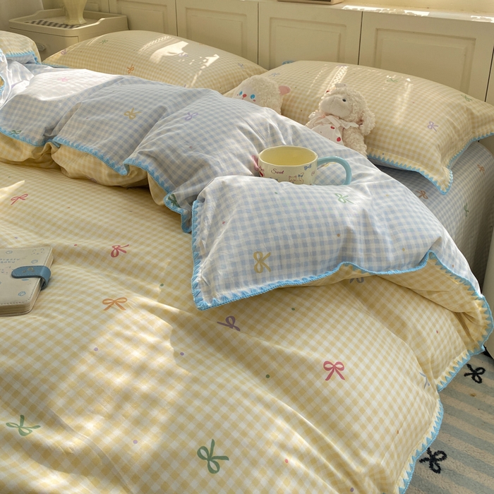 91家纺网 家纺一手货源 找家纺 浮光家居 2026新款全棉贝壳边纯棉单被套系列2 夏日恋格黄