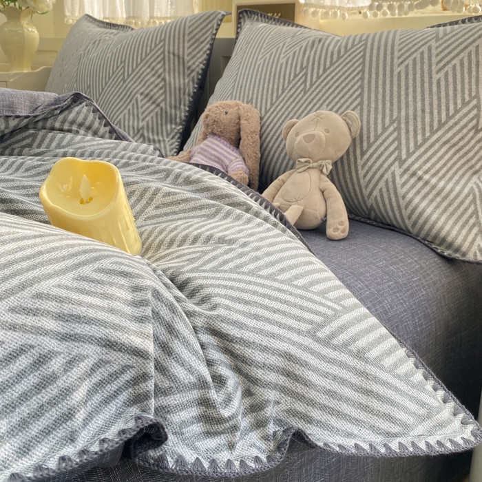 浮光家居 2026新款全棉贝壳边纯棉单被套系列2 线韵时尚灰