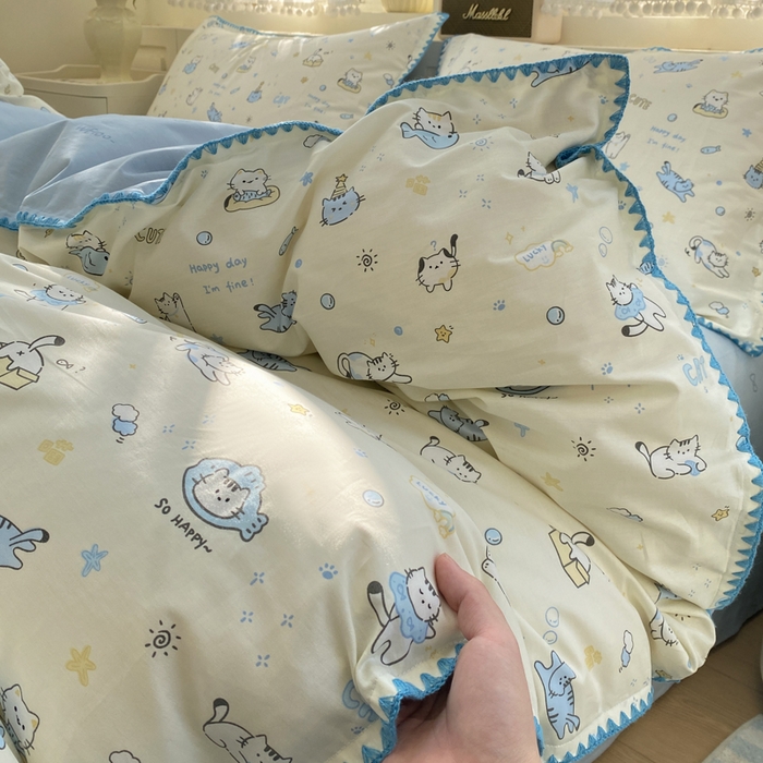 91家纺网 家纺一手货源 找家纺 浮光家居 2026新款全棉贝壳边纯棉单被套系列2 机灵猫