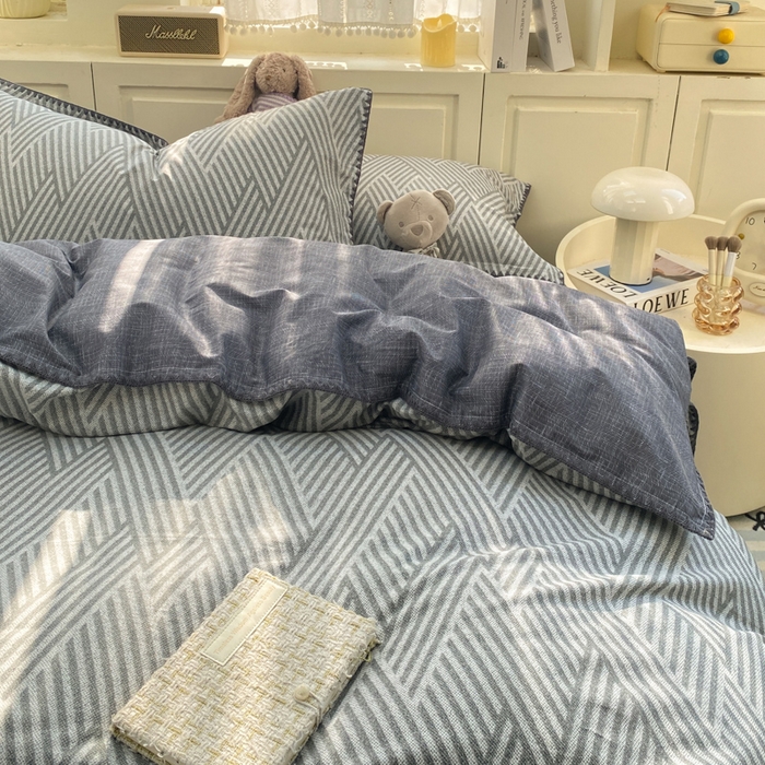 91家纺网 家纺一手货源 找家纺 浮光家居 2026新款全棉贝壳边纯棉单被套系列2 线韵时尚灰