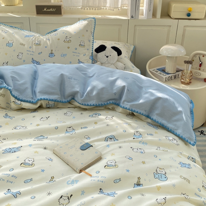 91家纺网 家纺一手货源 找家纺 浮光家居 2026新款全棉贝壳边纯棉单被套系列2 机灵猫