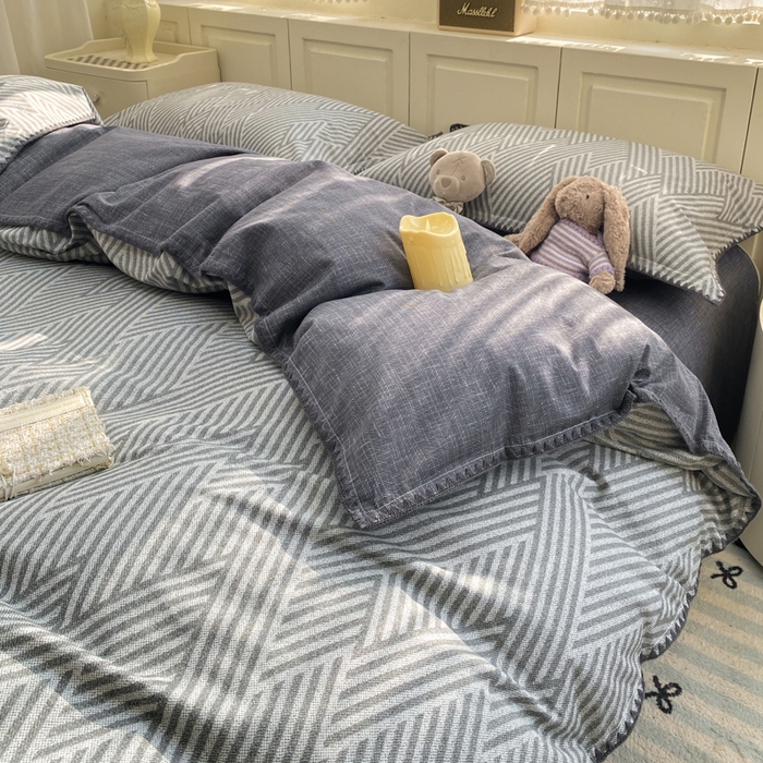 91家纺网 家纺一手货源 找家纺 浮光家居 2026新款全棉贝壳边纯棉单被套系列2 线韵时尚灰
