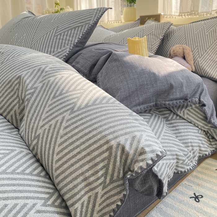 91家纺网 家纺一手货源 找家纺 浮光家居 2026新款全棉贝壳边纯棉单被套系列2 线韵时尚灰