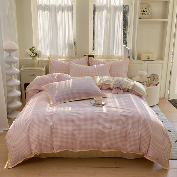 91家纺网 家纺一手货源 找家纺 浮光家居 2026新款全棉贝壳边纯棉单被套系列2 夏日恋格粉