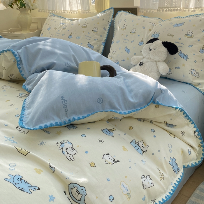 91家纺网 家纺一手货源 找家纺 浮光家居 2026新款全棉贝壳边纯棉单被套系列2 机灵猫