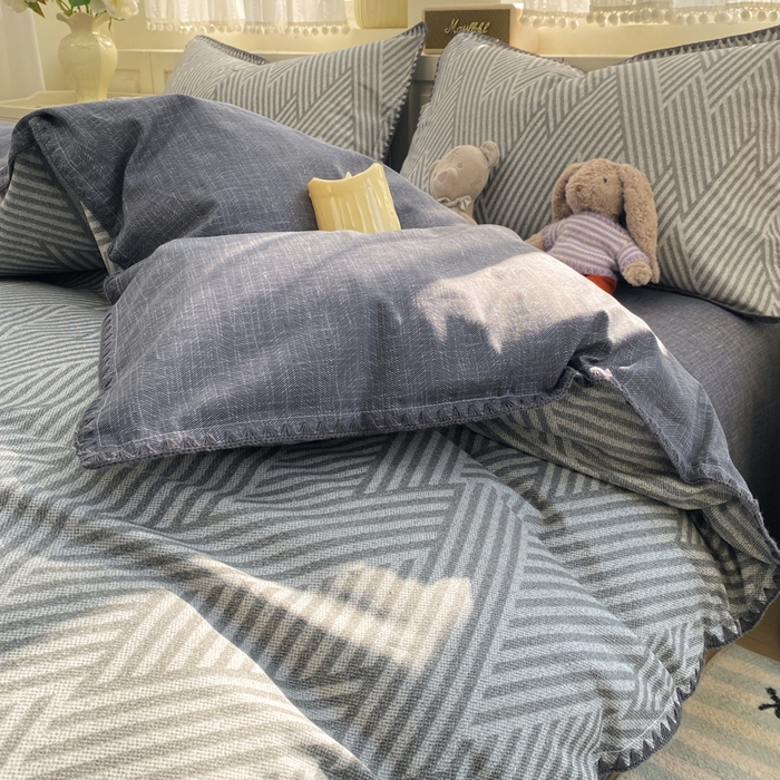 91家纺网 家纺一手货源 找家纺 浮光家居 2026新款全棉贝壳边纯棉单被套系列2 线韵时尚灰