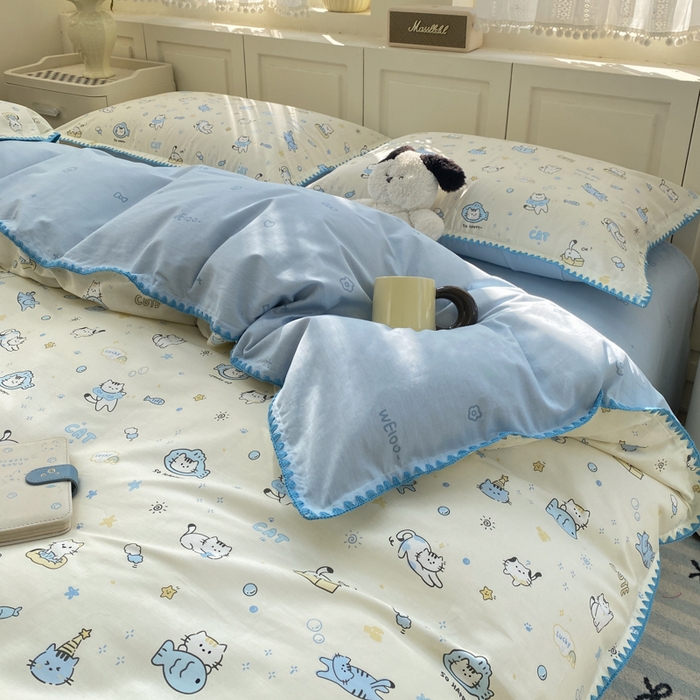 91家纺网 家纺一手货源 找家纺 浮光家居 2026新款全棉贝壳边纯棉单被套系列2 机灵猫