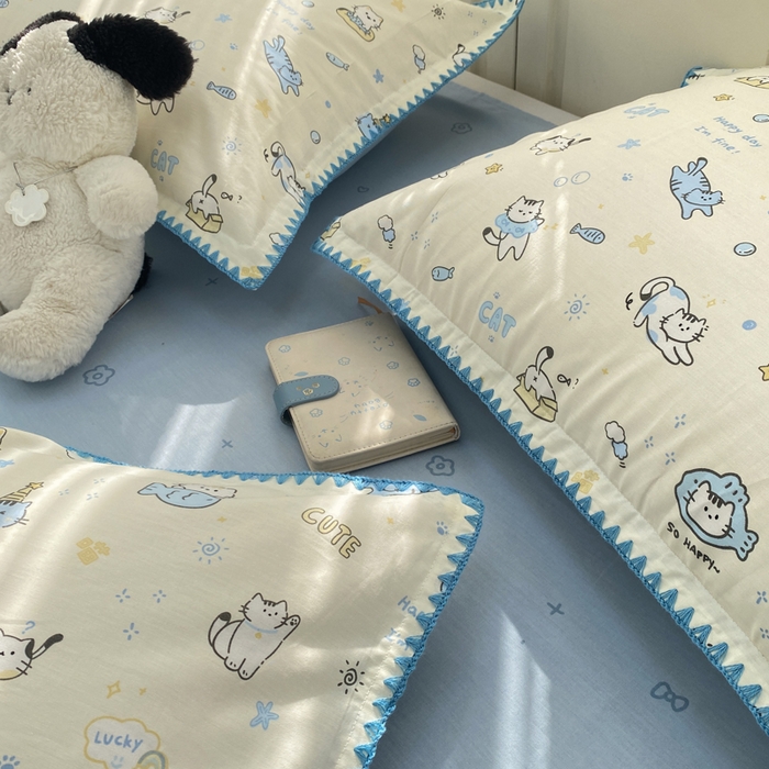 91家纺网 家纺一手货源 找家纺 浮光家居 2026新款全棉贝壳边纯棉单被套系列2 机灵猫