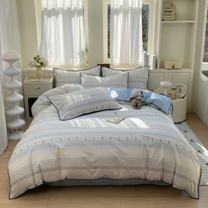 91家纺网 家纺一手货源 找家纺 浮光家居 2026新款全棉贝壳边纯棉单被套系列2 花边兔